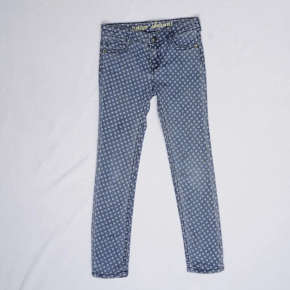 Gymboree Super Skinny Floral Print Stretch Denim Jeans Girls Size 7